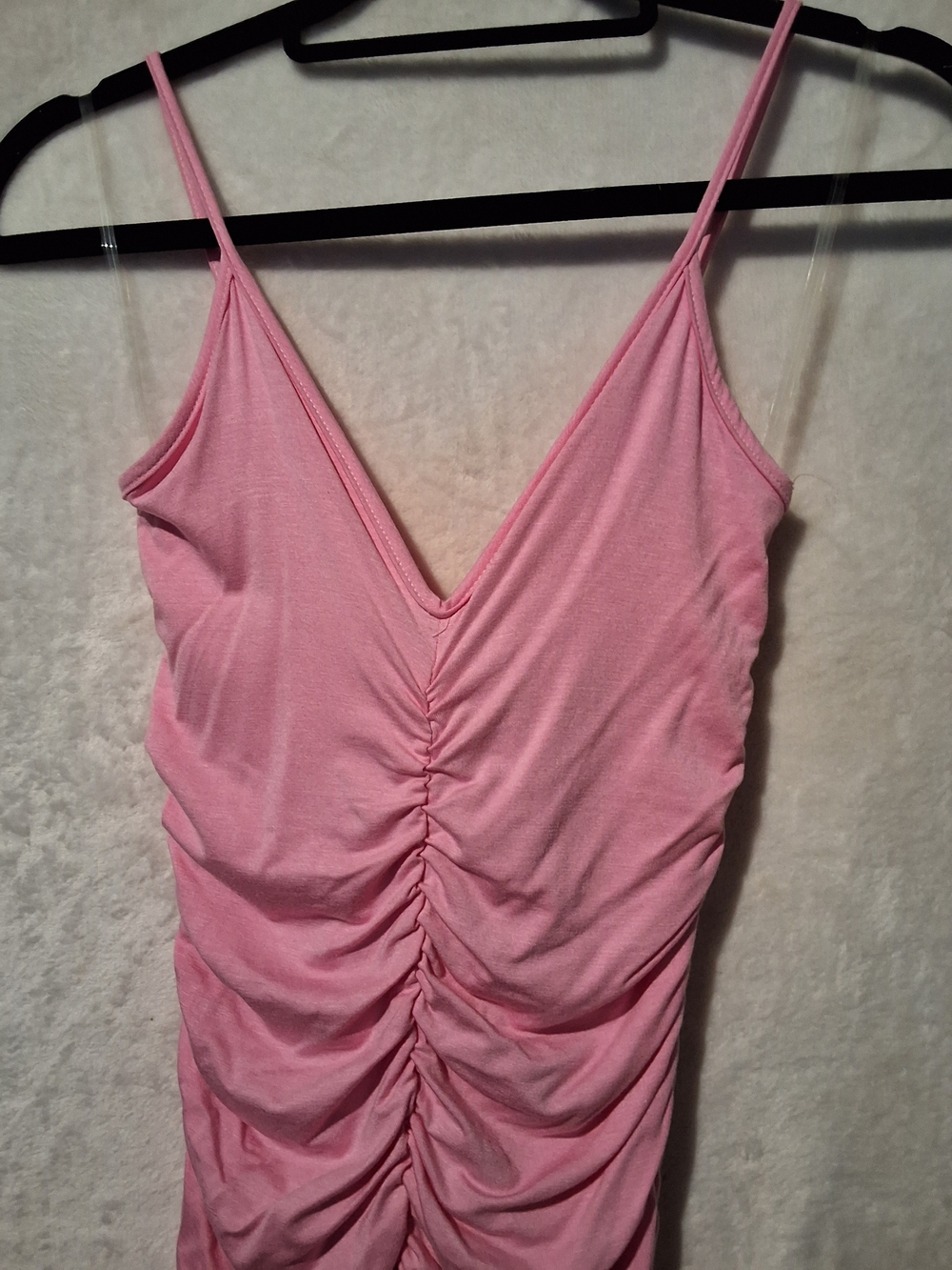 Pink Ruched V-Neck Spaghetti Strap Dress - Picture 5 of 9